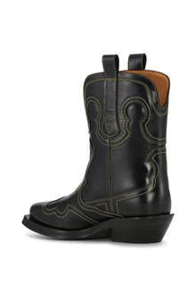 Low Shaft Embroidered Western Boot | Black/Yellow