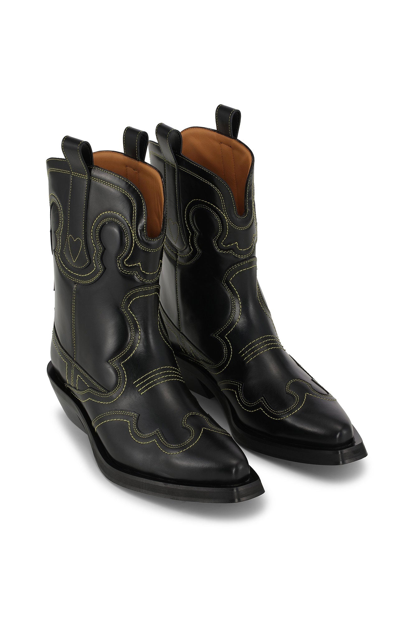 Low Shaft Embroidered Western Boot | Black/Yellow