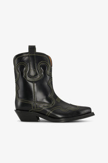 Low Shaft Embroidered Western Boot | Black/Yellow