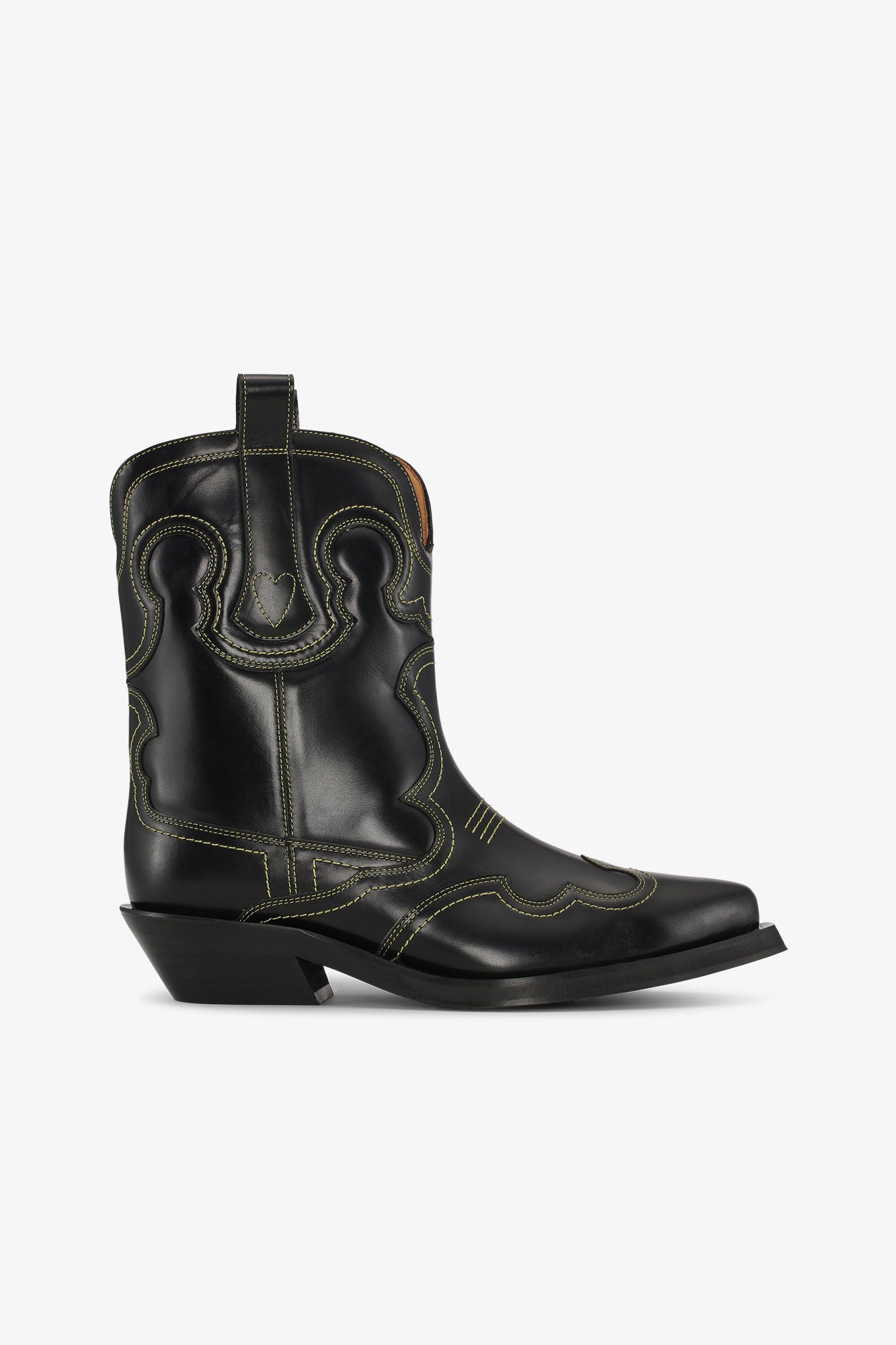 Low Shaft Embroidered Western Boot | Black/Yellow