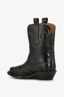 Low Shaft Embroidered Western Boot | Black/Yellow