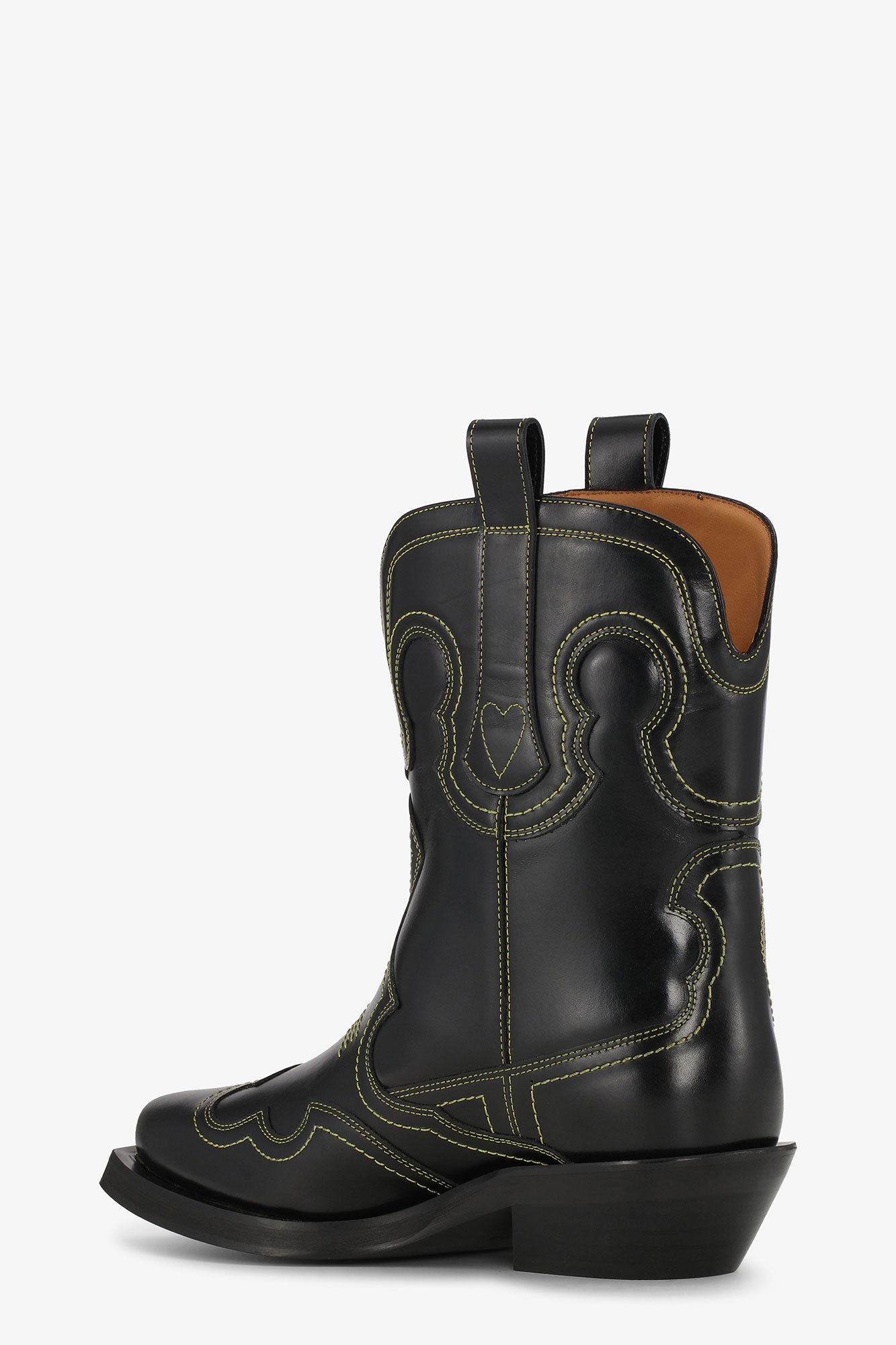 Low Shaft Embroidered Western Boot | Black/Yellow
