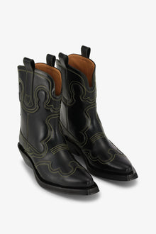 Low Shaft Embroidered Western Boot | Black/Yellow