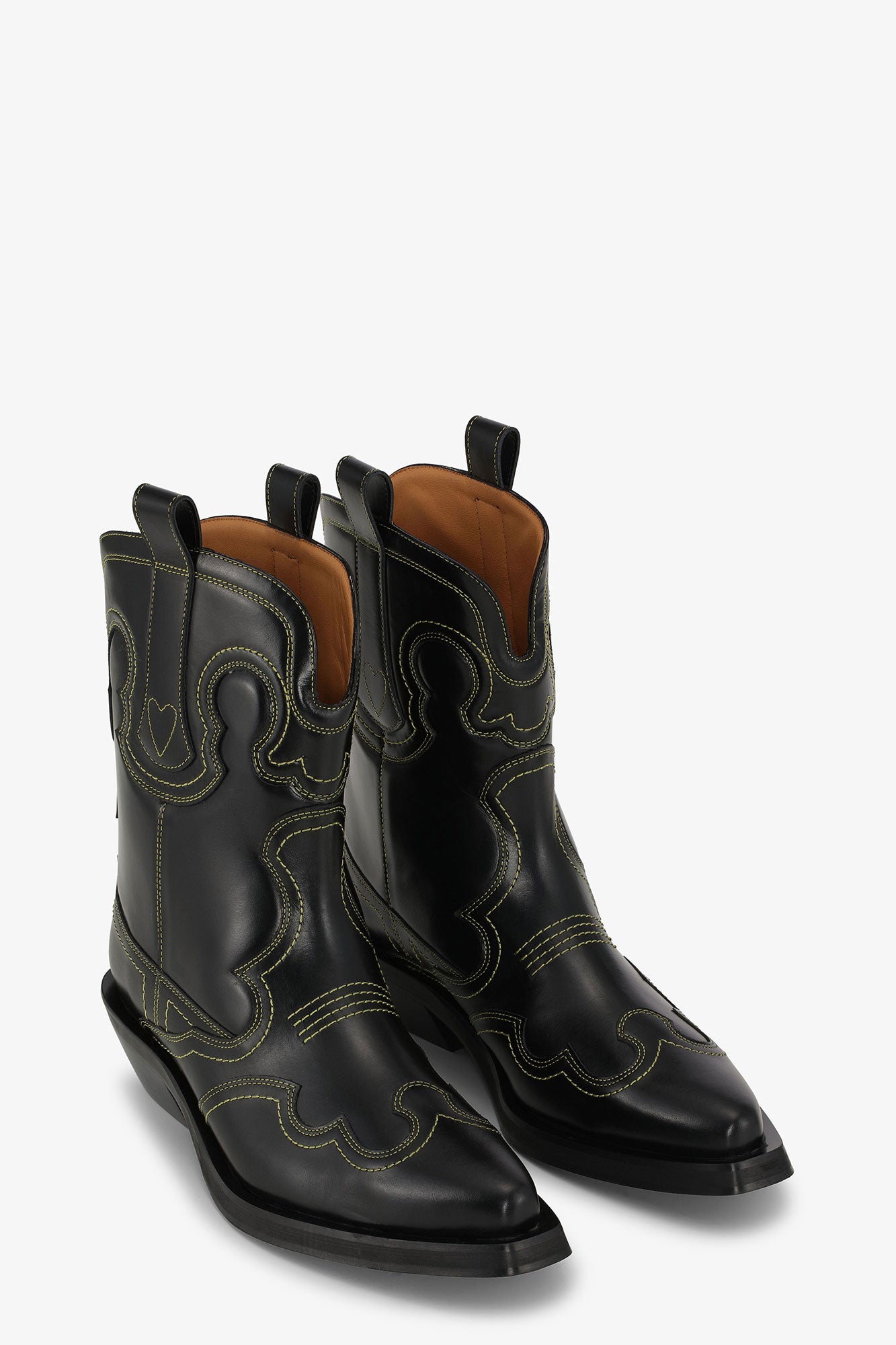 Low Shaft Embroidered Western Boot | Black/Yellow