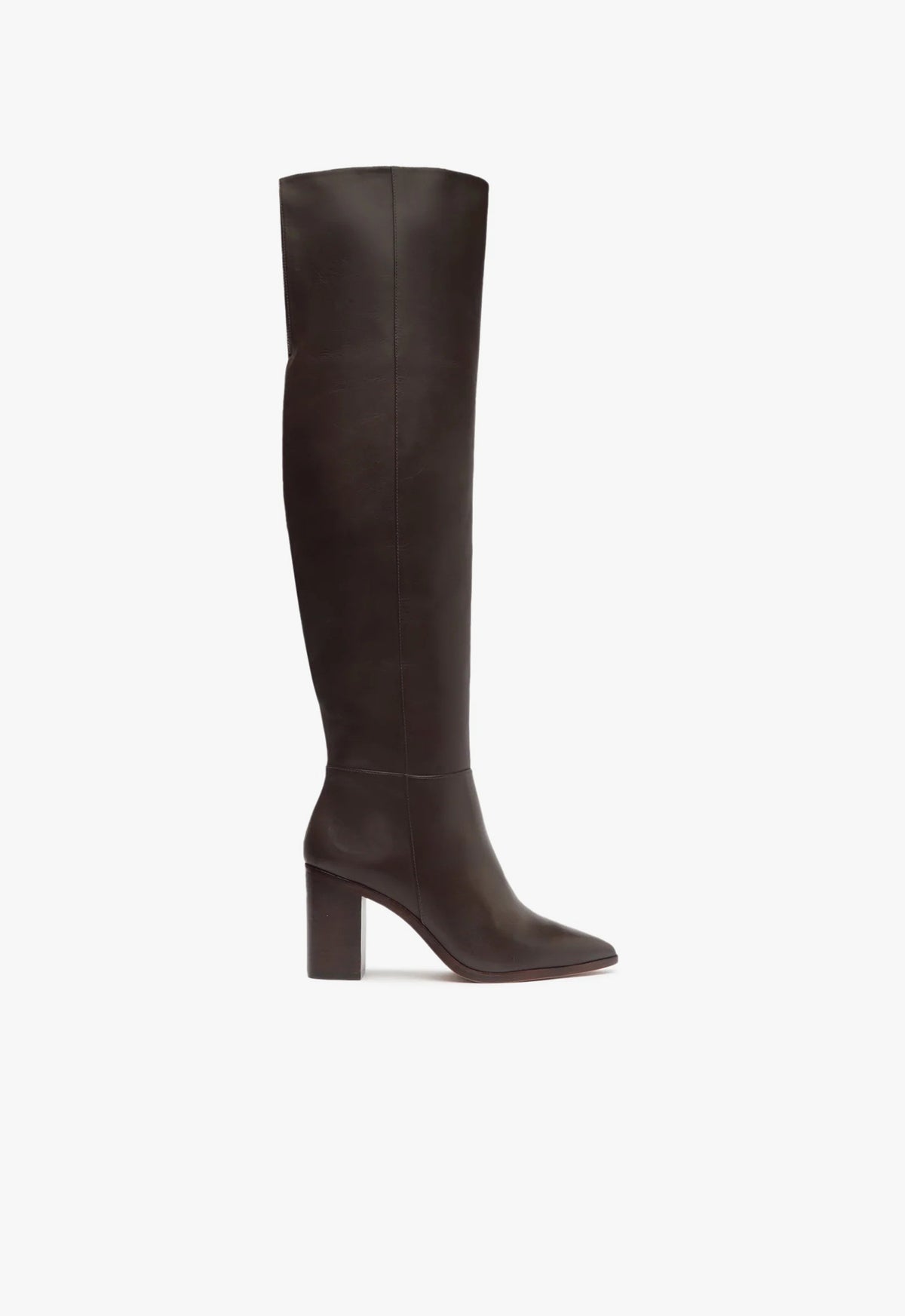 Magali Block Over the Knee Leather Boot | Dark Chocolate