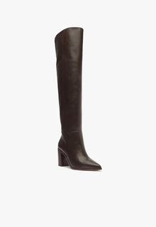 Magali Block Over the Knee Leather Boot | Dark Chocolate