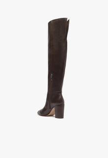 Magali Block Over the Knee Leather Boot | Dark Chocolate