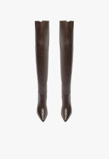 Magali Block Over the Knee Leather Boot | Dark Chocolate