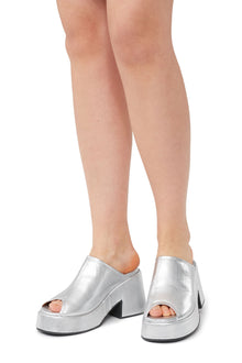 Retro Flatform Wedge Mules | Silver