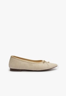 Arissa Beige Linen Ballet Flat | White