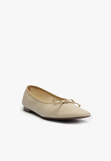Arissa Beige Linen Ballet Flat | White