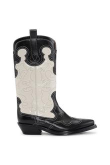 Mid Shaft Embroidered Western Boot Bicolor | Black/Egret