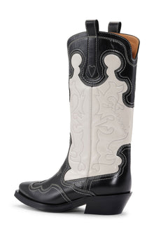 Mid Shaft Embroidered Western Boot Bicolor | Black/Egret