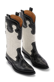 Mid Shaft Embroidered Western Boot Bicolor | Black/Egret