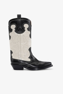 Mid Shaft Embroidered Western Boot Bicolor | Black/Egret