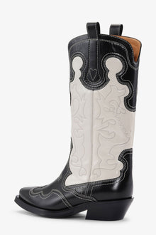 Mid Shaft Embroidered Western Boot Bicolor | Black/Egret