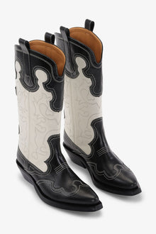 Mid Shaft Embroidered Western Boot Bicolor | Black/Egret