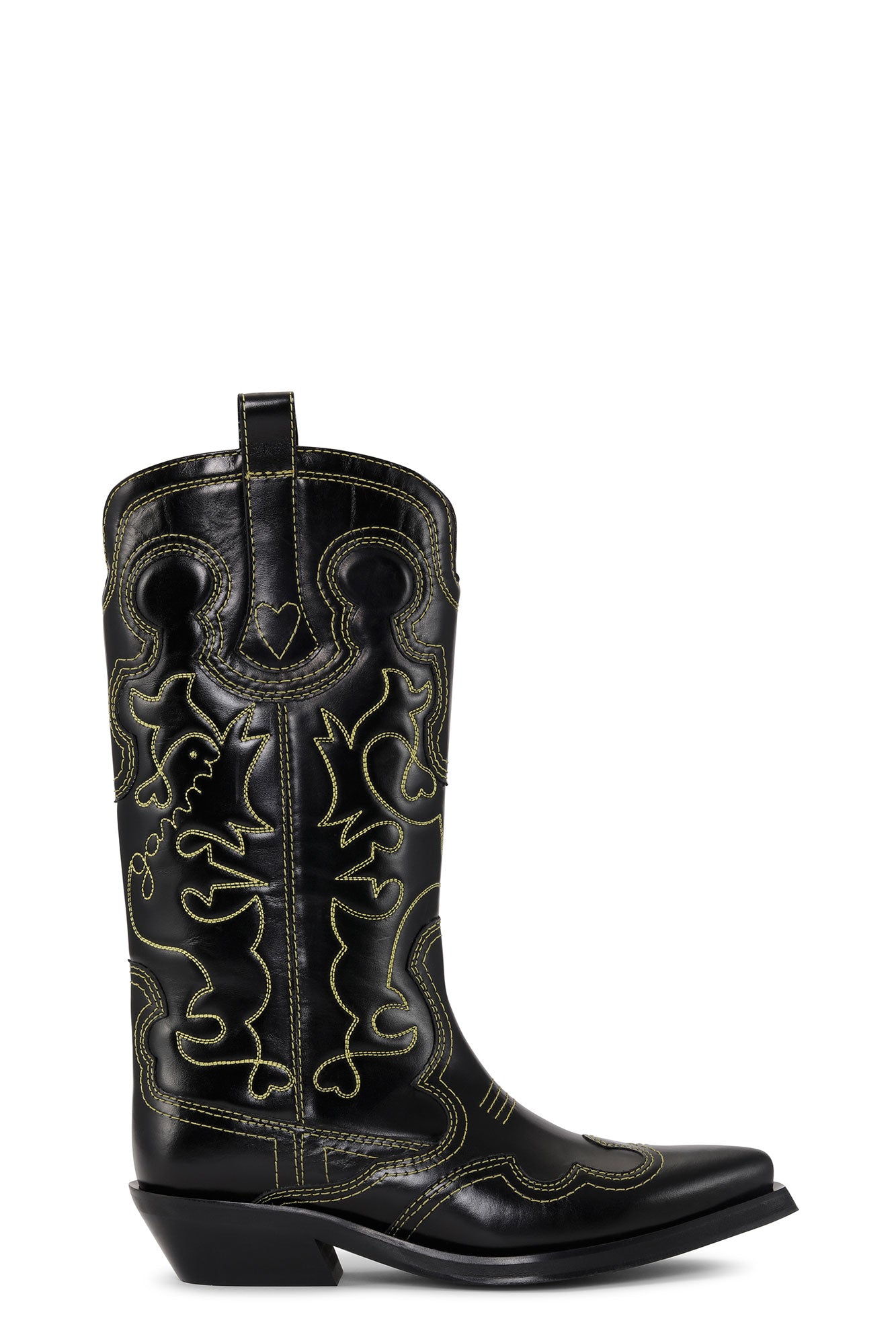 Mid Shaft Embroidered Western Boot | Black/Yellow