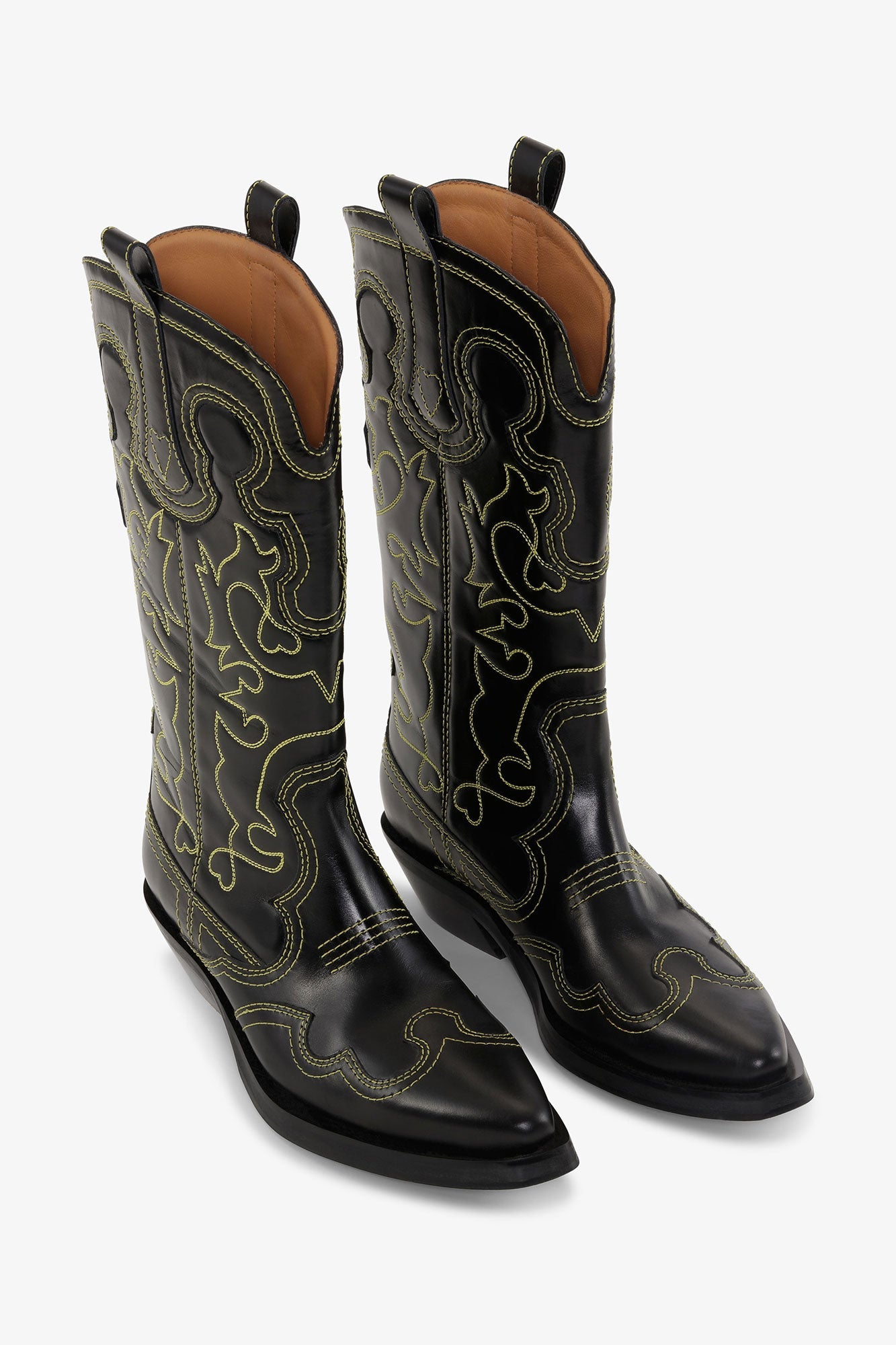 Mid Shaft Embroidered Western Boot | Black/Yellow