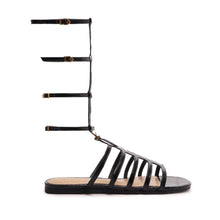 Hayden Crocodile-Embossed Leather Sandal | Black