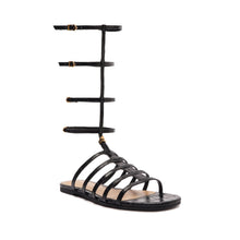 Hayden Crocodile-Embossed Leather Sandal | Black