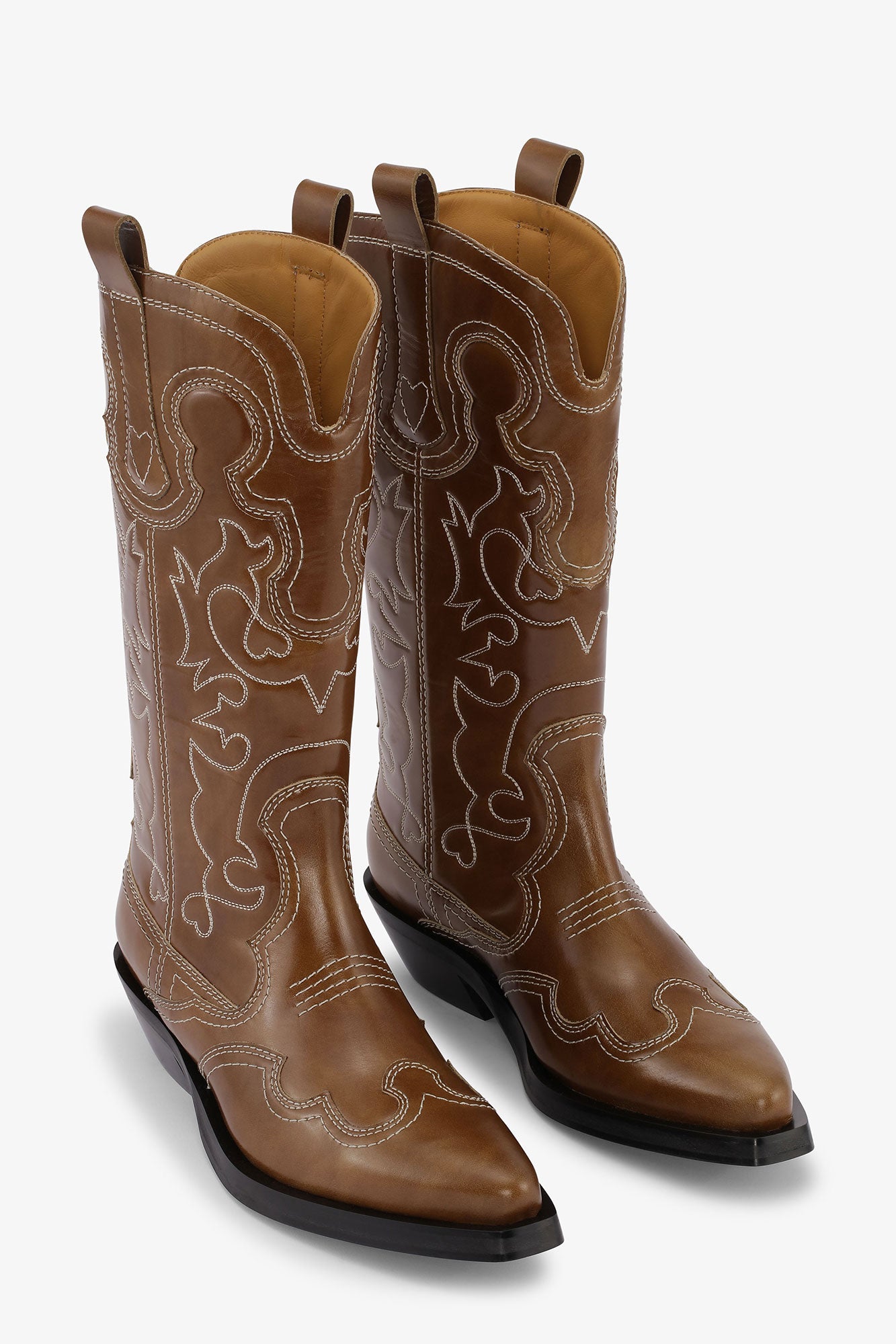 Mid Shaft Embroidered Western Boot - Angled Heel | Tigers Eye