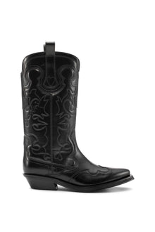 Mid Shaft Embroidered Western Boot Black St | Black/Black