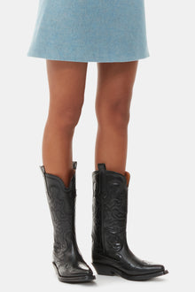 Mid Shaft Embroidered Western Boot Stitch | Black/Black