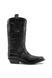 Mid Shaft Embroidered Western Boot Stitch | Black/Black