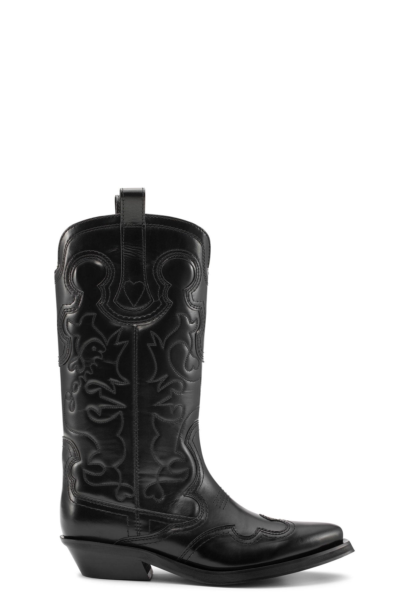 Mid Shaft Embroidered Western Boot Black St | Black/Black