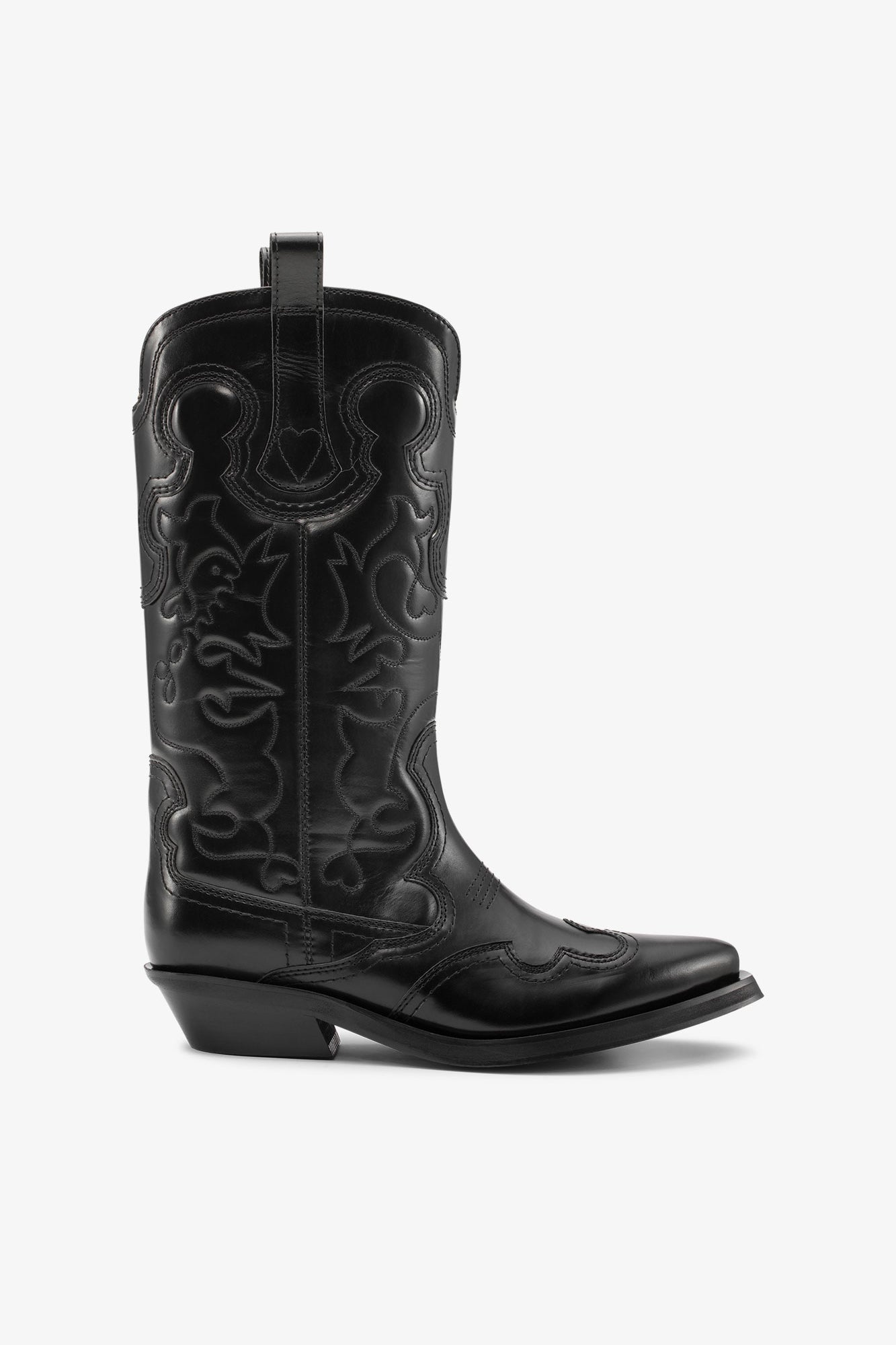 Mid Shaft Embroidered Western Boot Black St | Black/Black