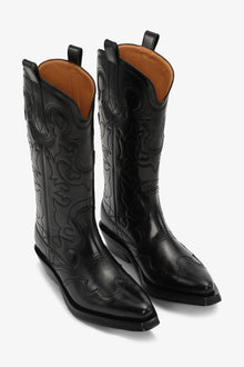 Mid Shaft Embroidered Western Boot Black St | Black/Black