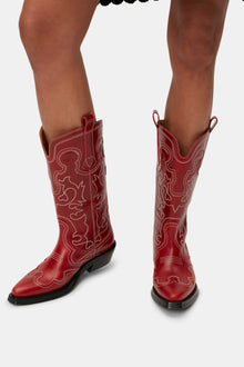 Mid Shaft Embroidered Western Boot - Angled Heel | Barbados Cherry