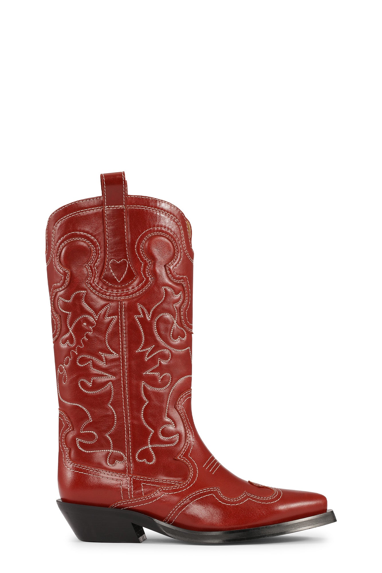 Mid Shaft Embroidered Western Boot - Angled Heel | Barbados Cherry