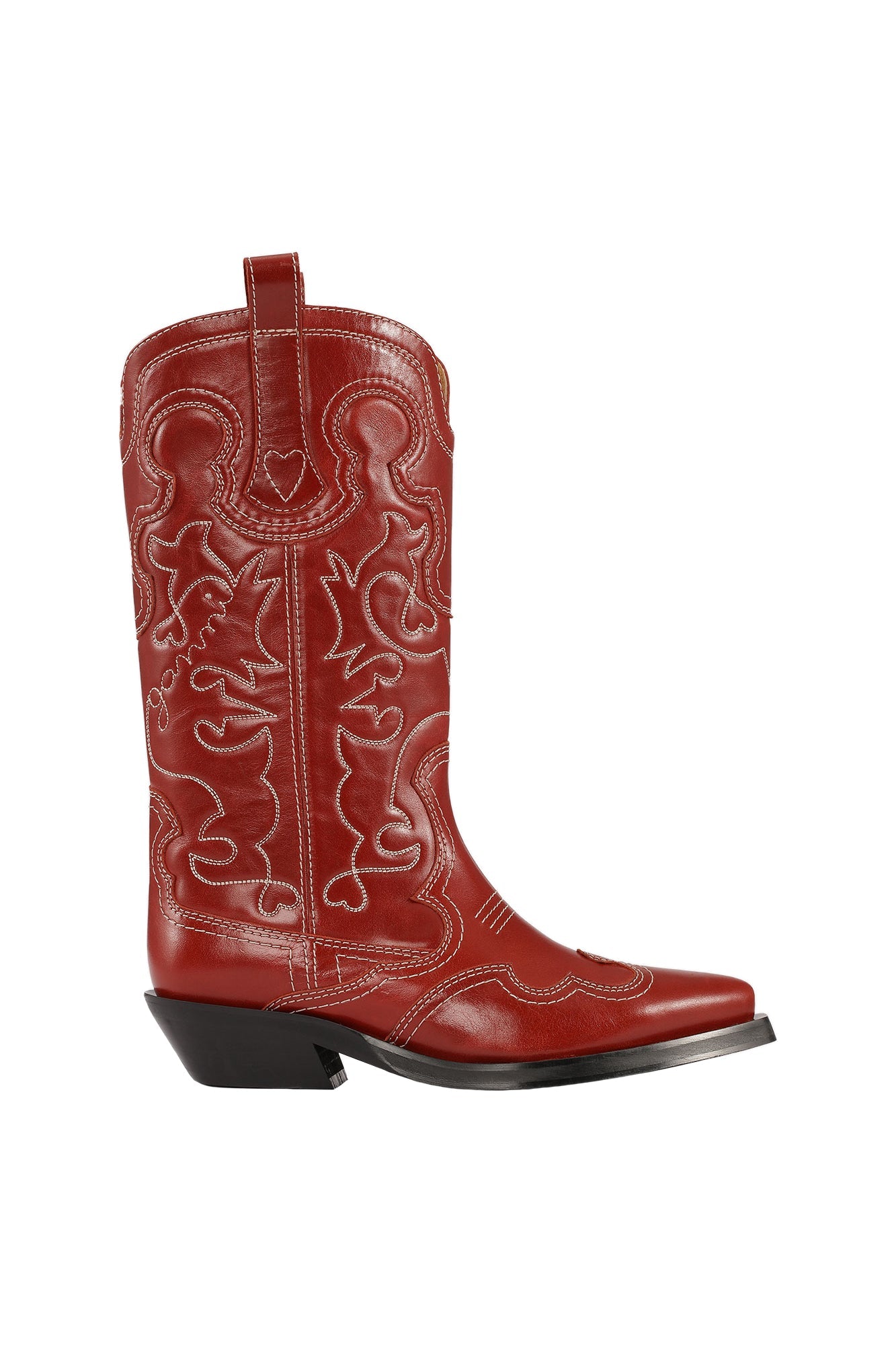 Mid Shaft Embroidered Western Boot - Angled Heel | Barbados Cherry