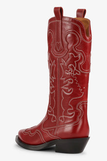 Mid Shaft Embroidered Western Boot - Angled Heel | Barbados Cherry