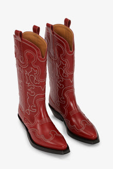 Mid Shaft Embroidered Western Boot - Angled Heel | Barbados Cherry