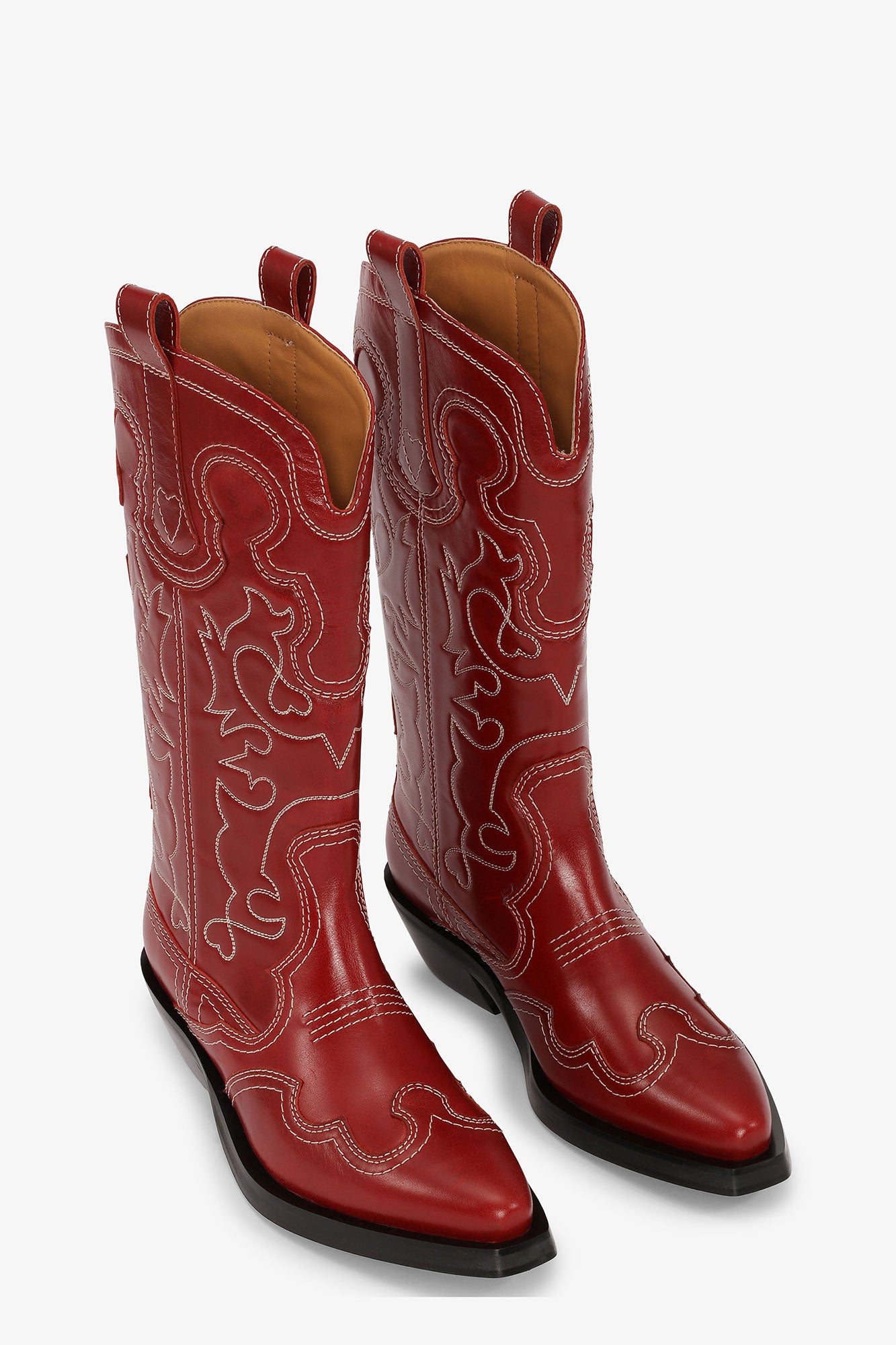 Mid Shaft Embroidered Western Boot - Angled Heel | Barbados Cherry