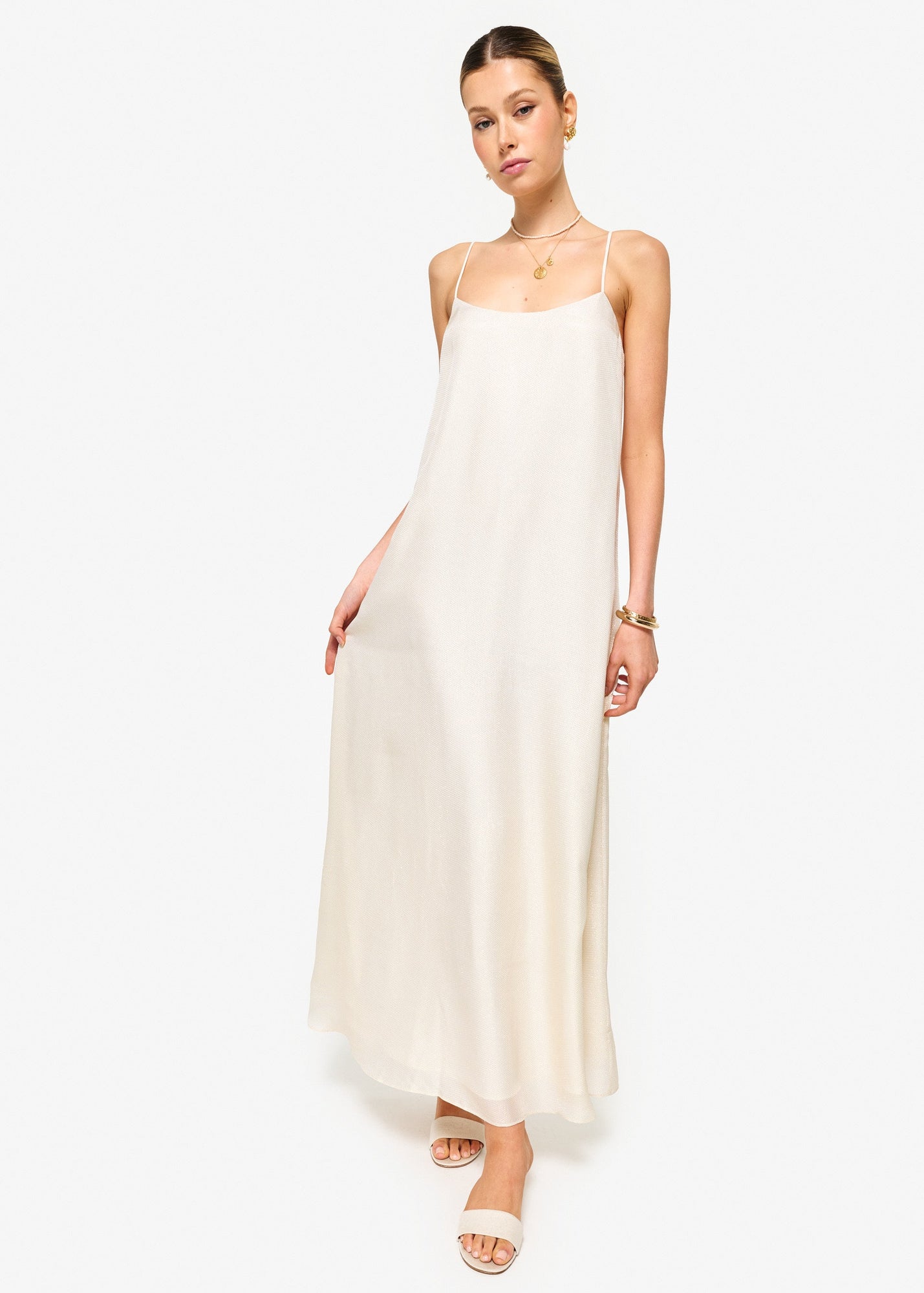 Luz Metallic Silk Dress | Cream