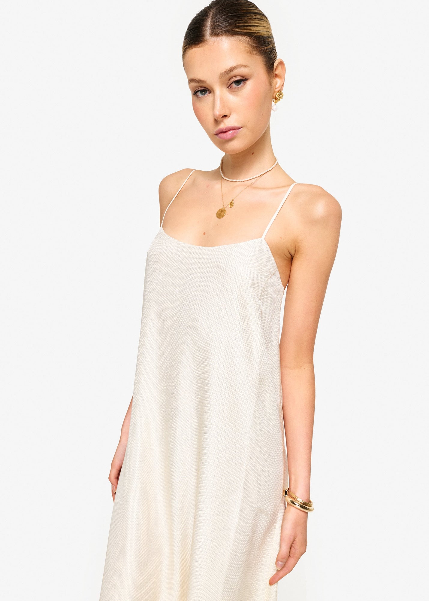 Luz Metallic Silk Dress | Cream