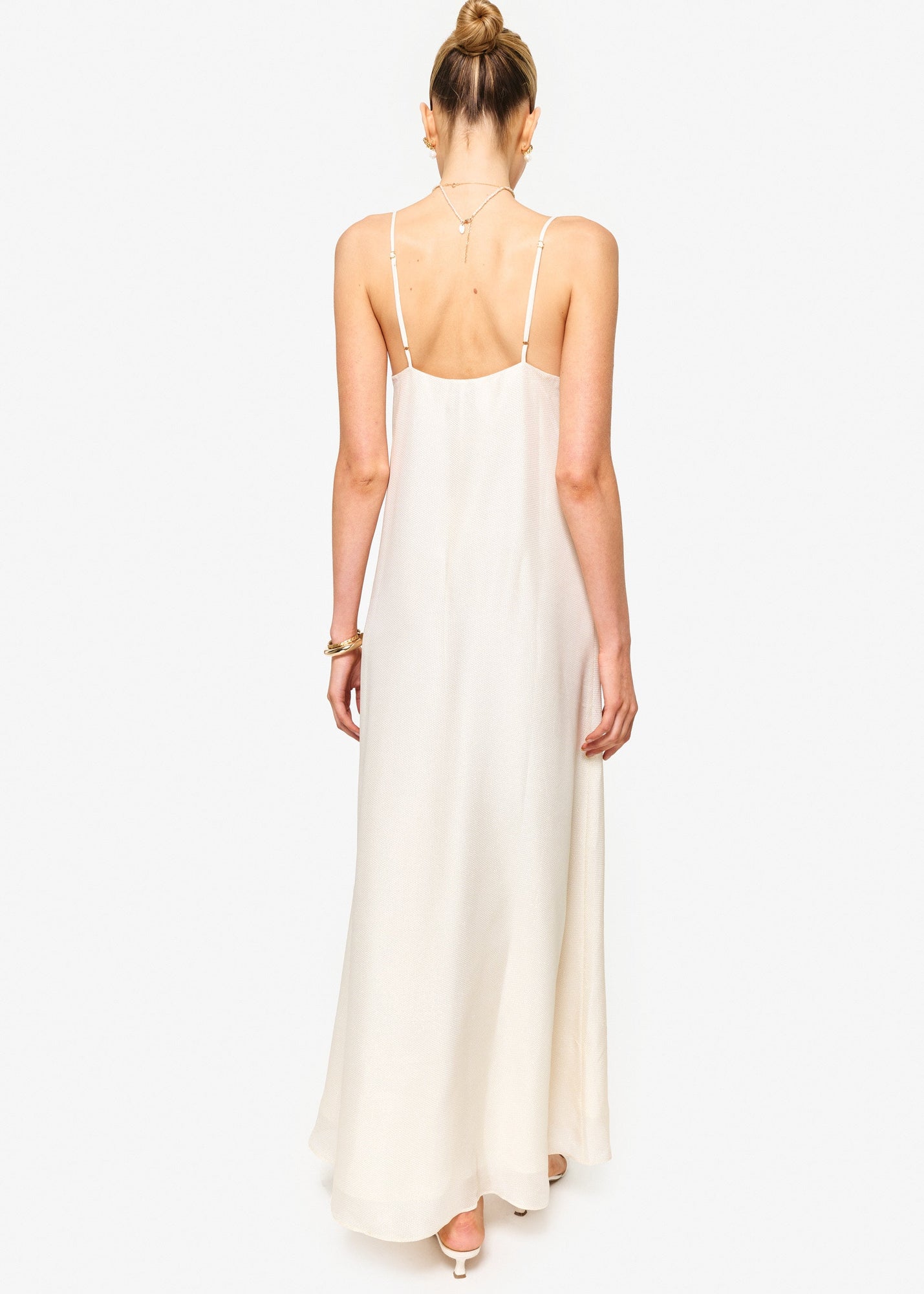 Luz Metallic Silk Dress | Cream
