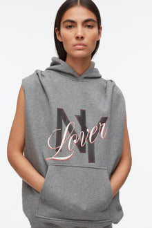 NY Lover Reversible Sleeveless Hoodie | Medium Heather Grey/Khaki