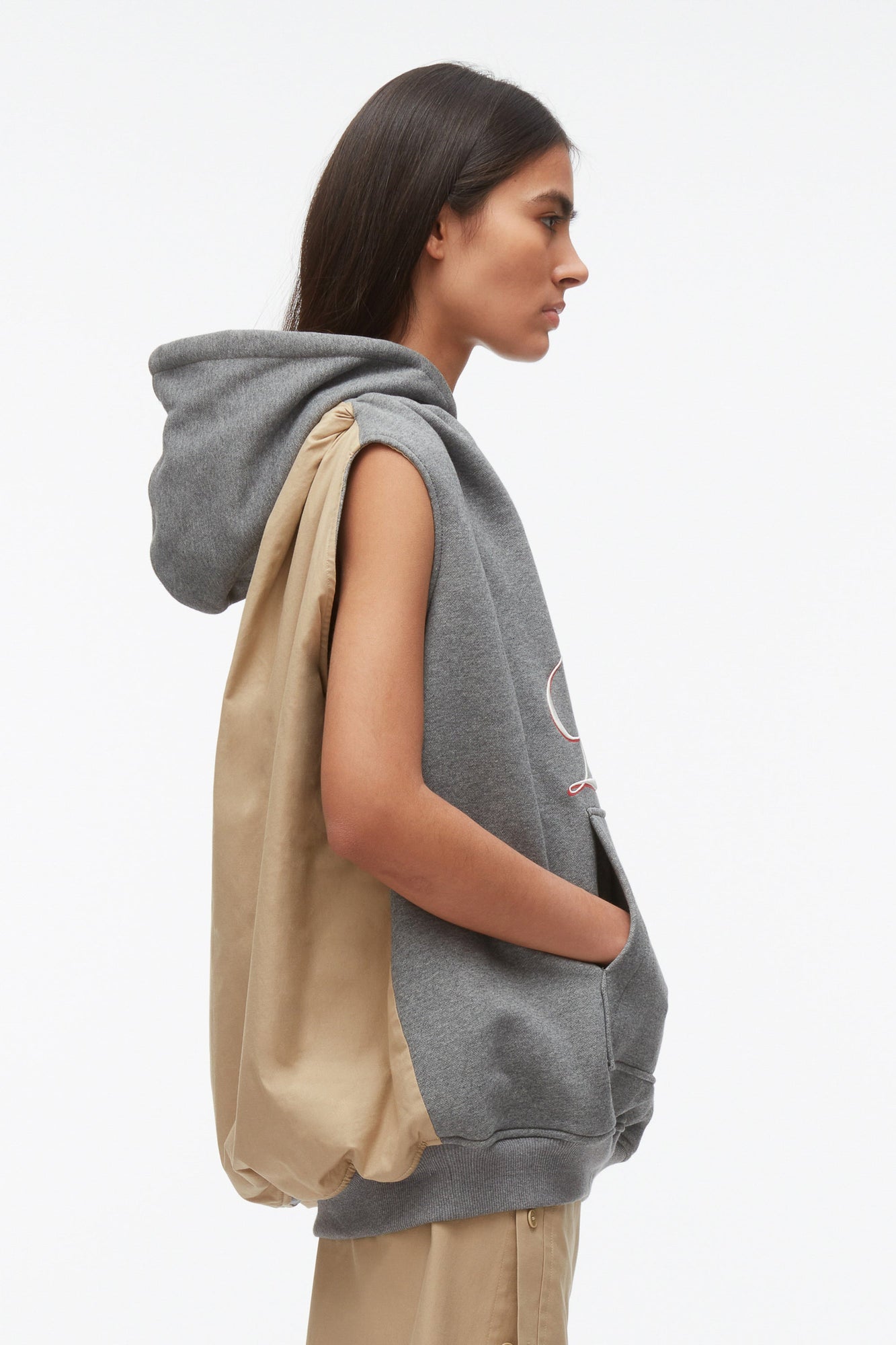 NY Lover Reversible Sleeveless Hoodie | Medium Heather Grey/Khaki