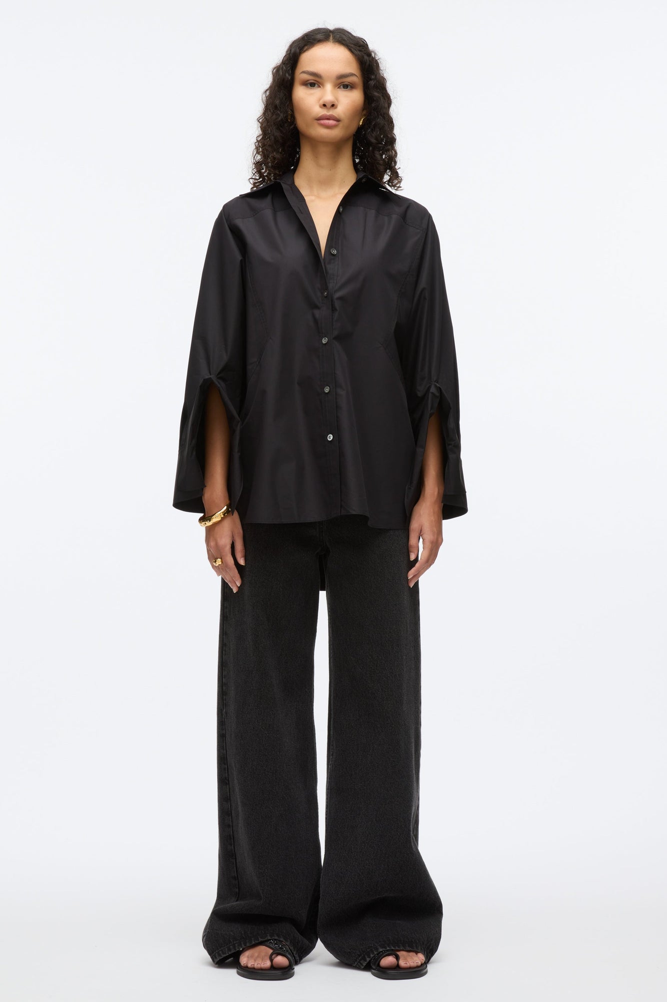 Oversize Shirt with Cascade Cuff | Black