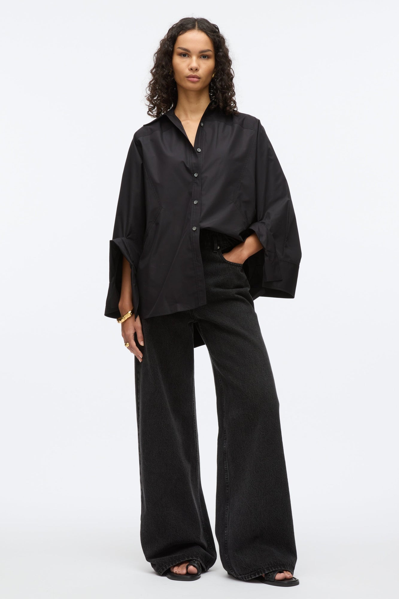 Oversize Shirt with Cascade Cuff | Black