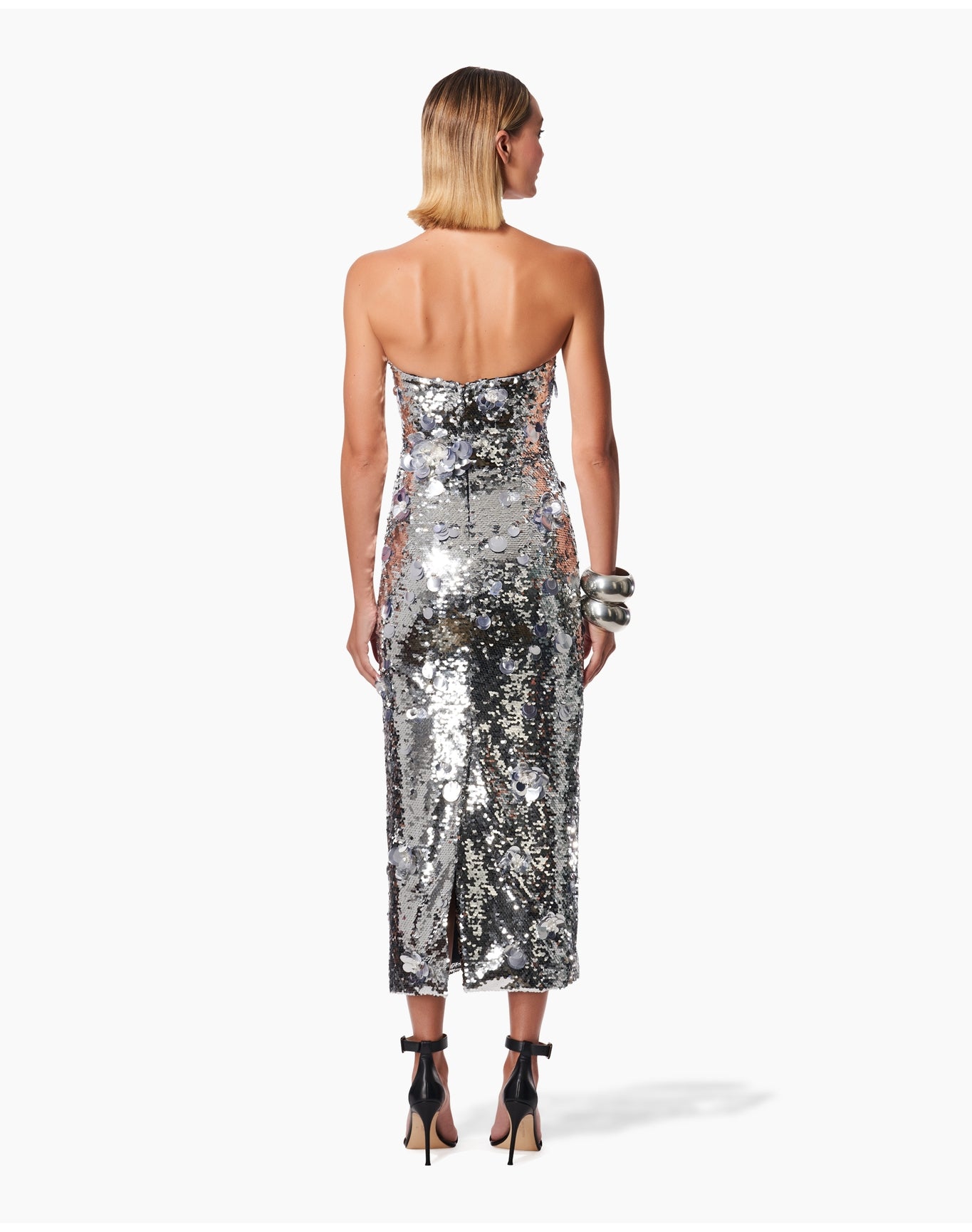 Embroidered Strapless Midi Dress | Silver