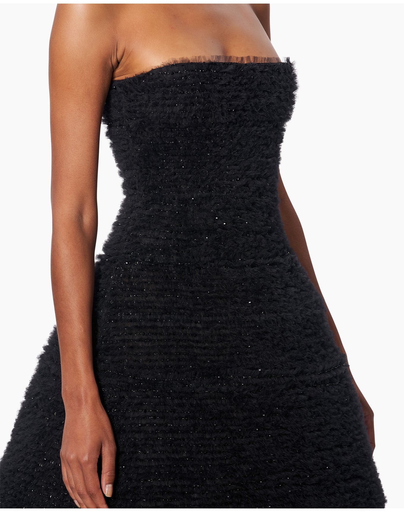 Pleated Tulle Strapless Midi Dress | Black