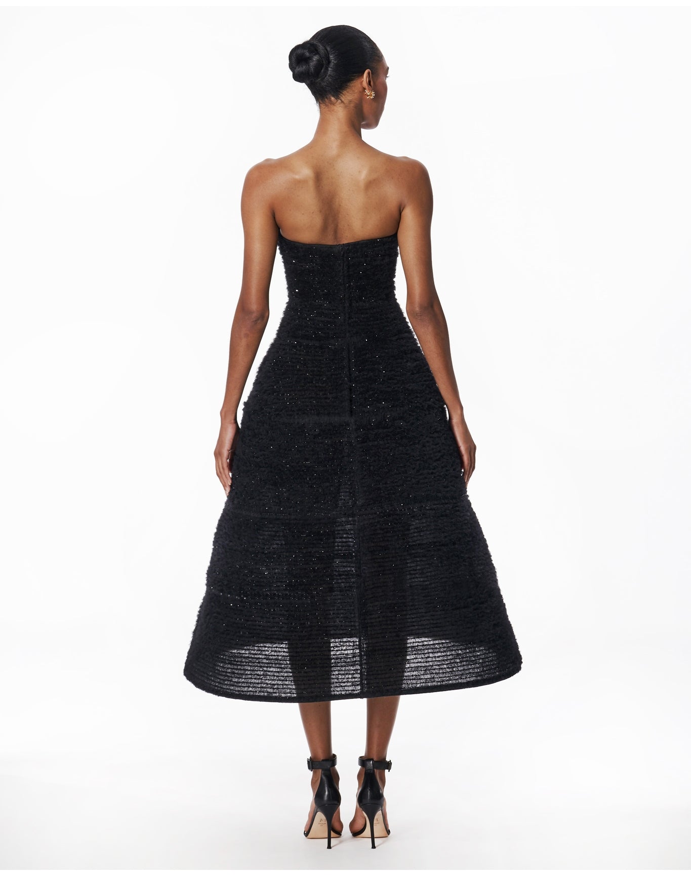 Pleated Tulle Strapless Midi Dress | Black