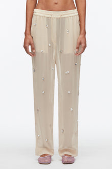 Halo Embroidered Chiffon Pant | Champagne
