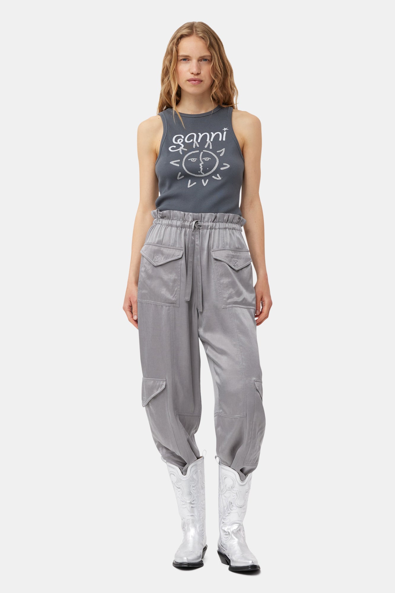 Mid Shaft Embroidered Western | Silver